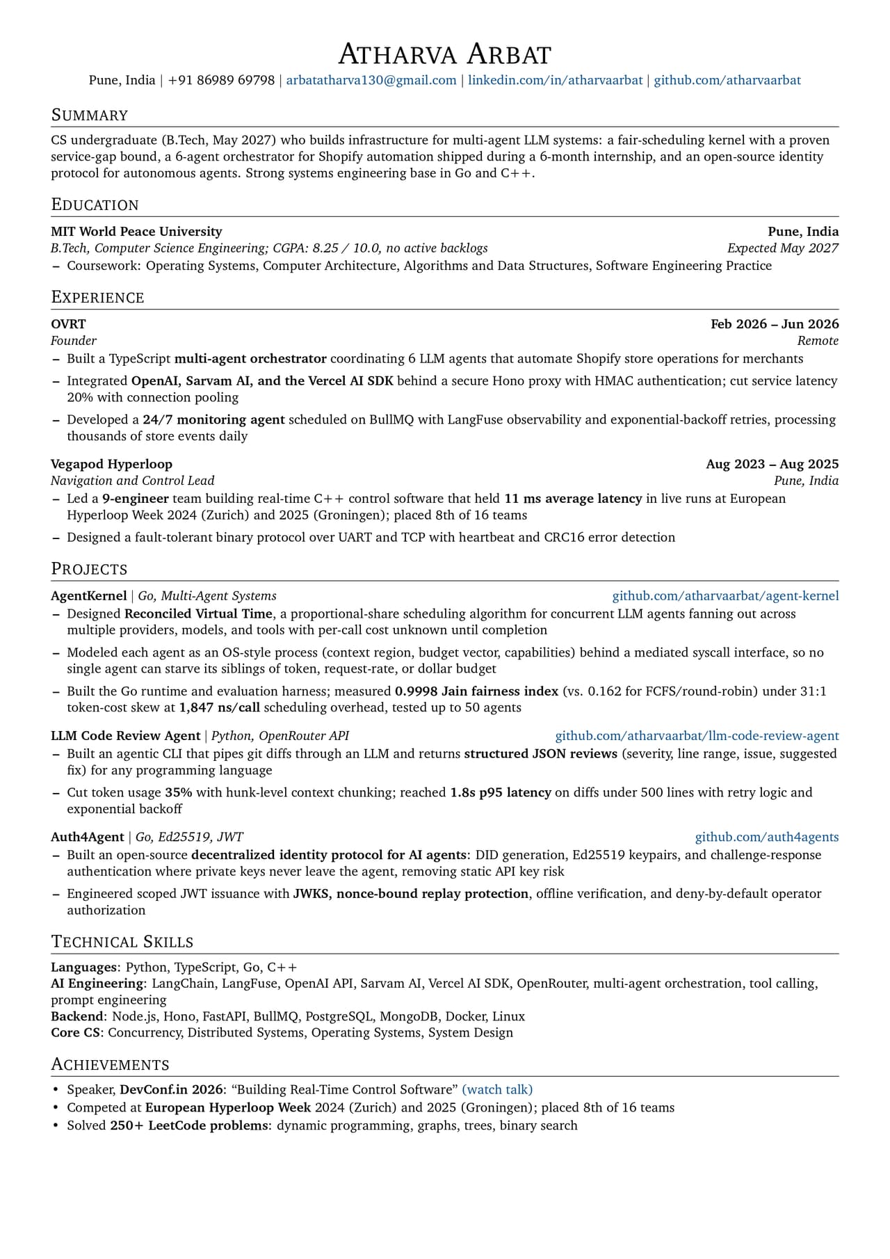 Atharva Arbat resume